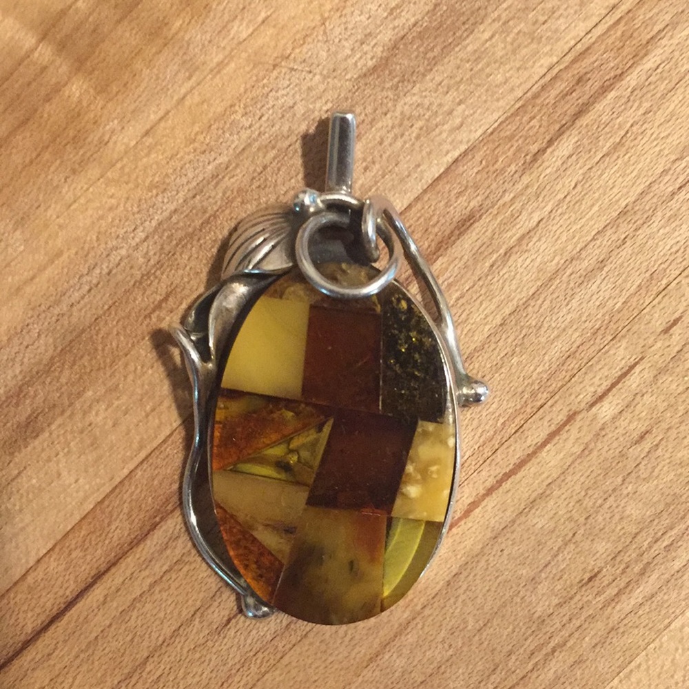 Stirling Silver Amber Mosaic Pendant